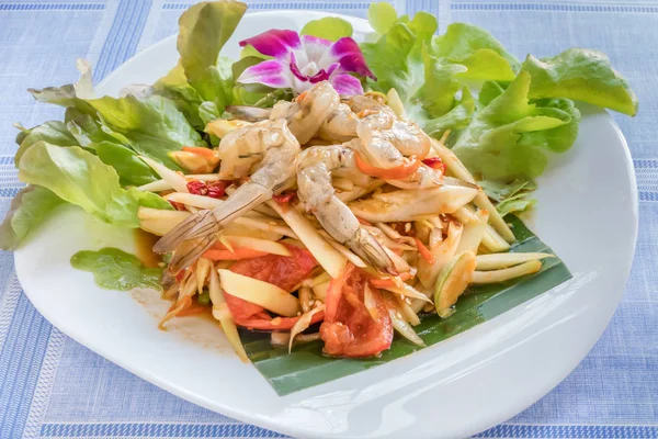 Traditional Thai Cuisine Spicy Green Papaya Salad Shrimp — Stock Photo, Image