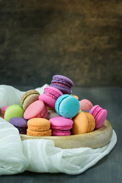 Colorful Macarons Plate Wooden Table — Stock Photo, Image