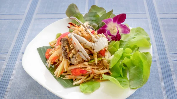 Traditional Thai Cuisine Spicy Green Papaya Salad Crab — Stock Photo, Image