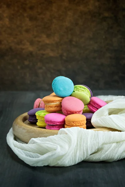 Colorful Macarons Plate Wooden Table — Stock Photo, Image