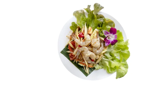 Традиційна Тайська Кухня Гострий Зелений Папайський Салат Креветками — стокове фото