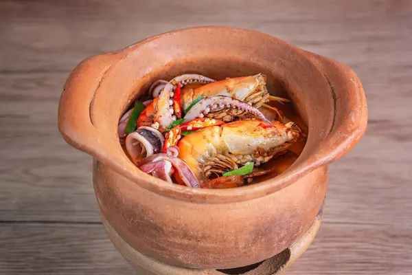 Würzige Meeresfrüchte Suppe Traditionelles Essen Thailand — Stockfoto