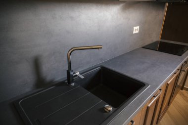 Modern ahşap mutfak, yakın