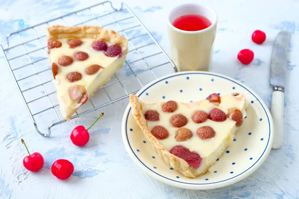 Sweet Cherry Vanilkového Pudinku Pie — Stock fotografie