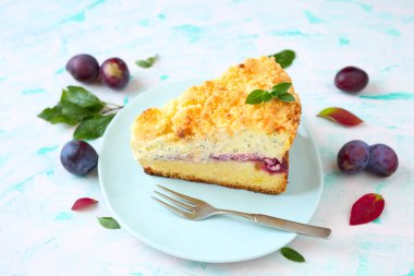 Haşhaş tohumlu, erikli ve parçalı peynirli kek.