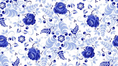 Gzhel desen beyaz arka plan üzerinde