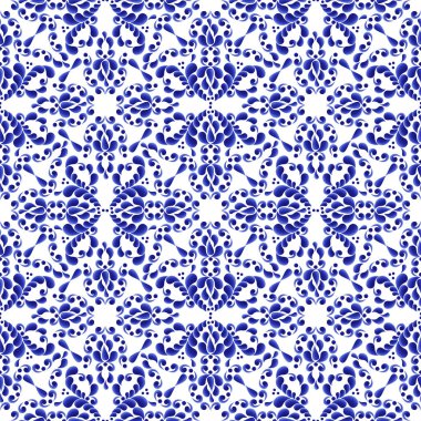 Rus halk sanatı Gzhel tekniğinde yapılmış kusursuz çiçek desenli desen..