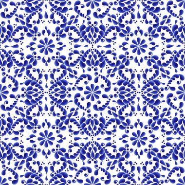 Rus halk sanatı Gzhel tekniğinde yapılmış kusursuz çiçek desenli desen..