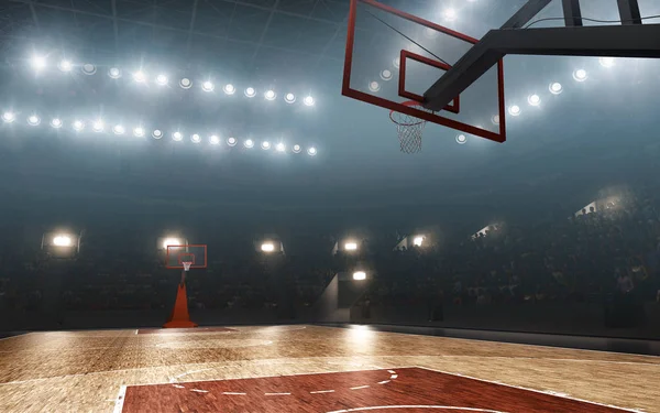 Professionele Basketbal Arena Met Hoepel Verlichting — Stockfoto