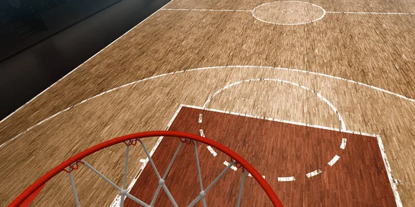 Бейкетбольный Корт Вид Обруча — стоковое фото