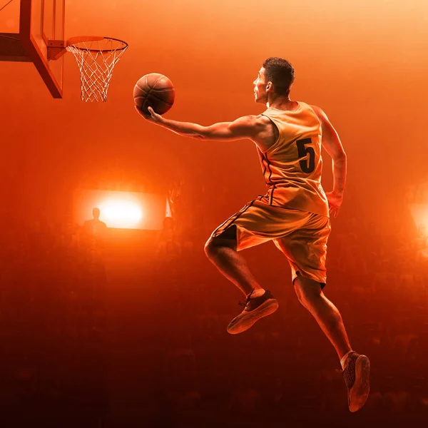 Basketbalspeler Sport Uniform Een Professionele Basketbal Arena Actie Met Bal — Stockfoto
