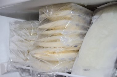 depolama torbalarda paketlenmiş ve dondurucu, emzirme kavramı donmuş expresed anne sütü