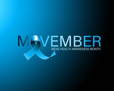 Movember veya Kasım erkek sağlığı Farkındalık ay posteri veya başlığı mavi ribbon.no, tıraş erkek prostat kanseri kampanya karşı Sosyal Dayanışma Movember olay simgesi