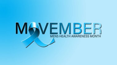 Movember veya Kasım erkek sağlığı Farkındalık ay posteri veya başlığı mavi ribbon.no, tıraş erkek prostat kanseri kampanya karşı Sosyal Dayanışma Movember olay simgesi