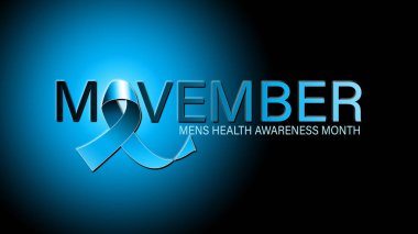 Movember veya Kasım erkek sağlığı Farkındalık ay posteri veya başlığı mavi ribbon.no, tıraş erkek prostat kanseri kampanya karşı Sosyal Dayanışma Movember olay simgesi