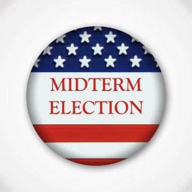 Midterm election pin button badge with american flag, voting clipart