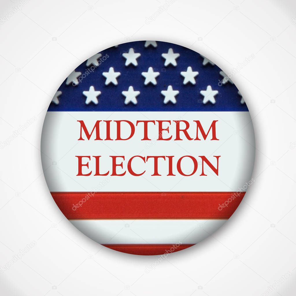 Midterm election pin button badge with american flag, voting