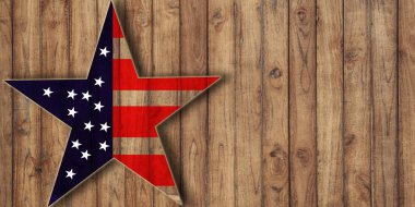 usa flag in star shape on wood, background with copy space, midterm election or veterans day background clipart