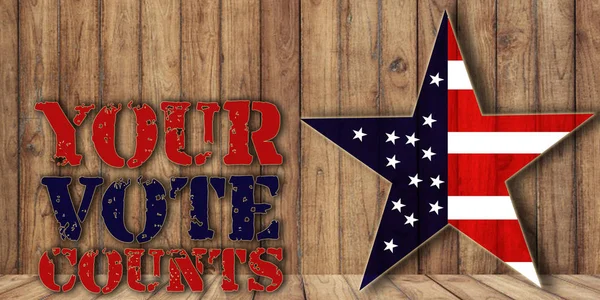 你的选票计数 中期选举 文本在木背景与美国旗子在星形 — 图库照片
