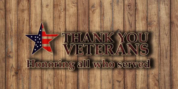 Thank you veterans, text on wooden background with american flag in star shape