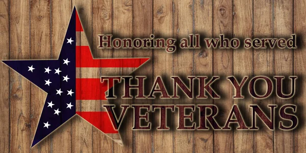 Thank you veterans, text on wooden background with american flag in star shape