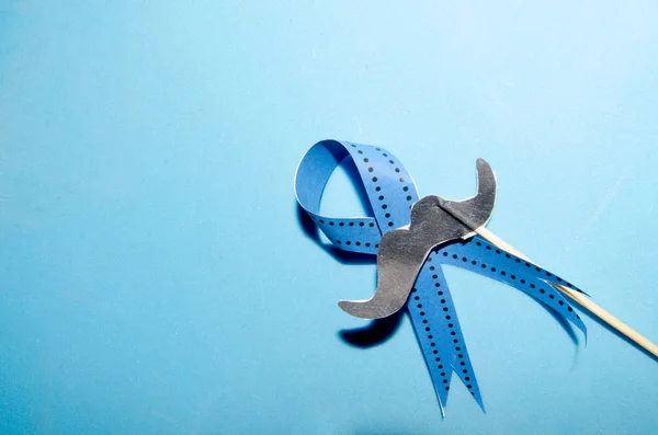 Fita Azul Com Bigode Fundo Azul Consciência Câncer Próstata Mês — Fotografia de Stock