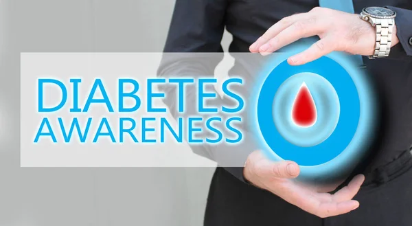 kan damlası, diyabet awarees kavramı ile mavi parlak daire tutan adam el