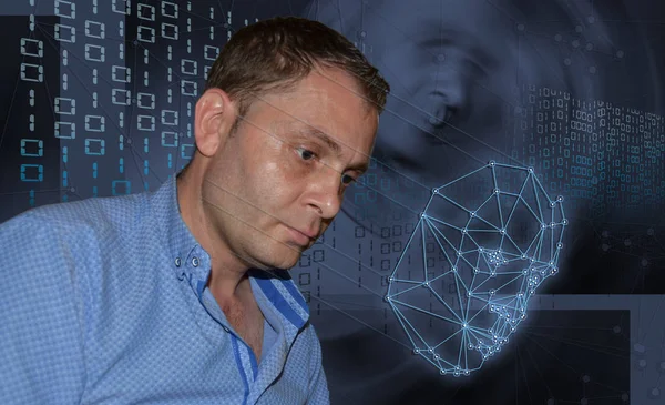 Biyometrik doğrulama - genç adam tanınma kavramı ile karşı karşıya