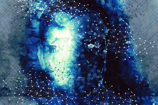 Polygonail şekiller, ciborg göz - fütüristik, yapay zeka ve akıl kavramı ile bir adam portresi