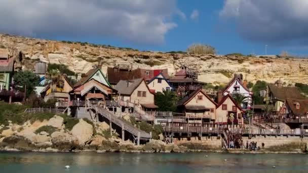 Mellieha Malta Prosince 2018 Odpolední Časová Prodleva Popeye Village Pohledu — Stock video