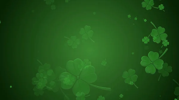 Ilustração do dia de St Patricks, folhas de trevo girando sobre o fundo verde — Fotografia de Stock