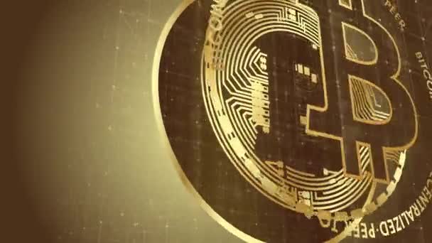 Animált Peaces Bitcoin Arany Háttér Mintázata Pontok Vonallal Csatlakozó — Stock videók