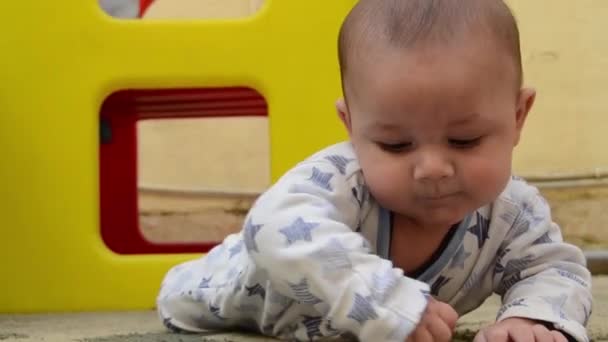 Şirin Ağaç Aylık Erkek Bebek Karın Dışında Renkli Plastik Oyun — Stok video