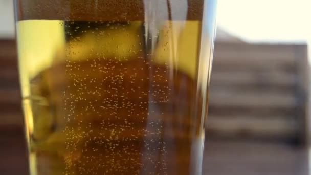 空気の泡がビールの塗料のトップに達する — ストック動画