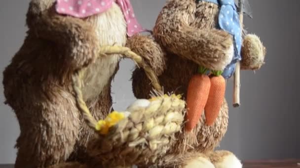 Male Female Easter Bunnies Decoration Easter Concept — Stock Video