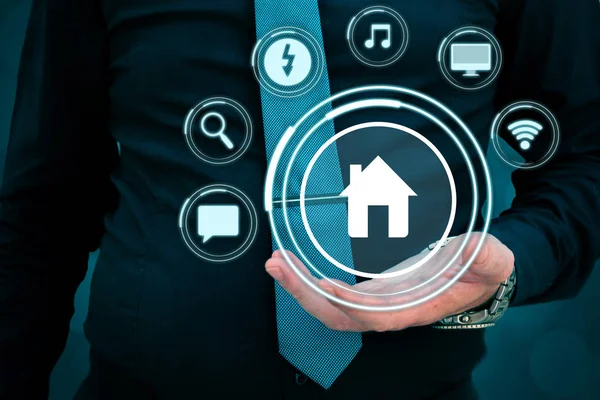 Smart house concept. Artificial intelligence in use in smart homes.intelligent house, and home automation app concept.