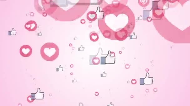 Social Media Likes Loves Apearing Pink Background — Stock Video