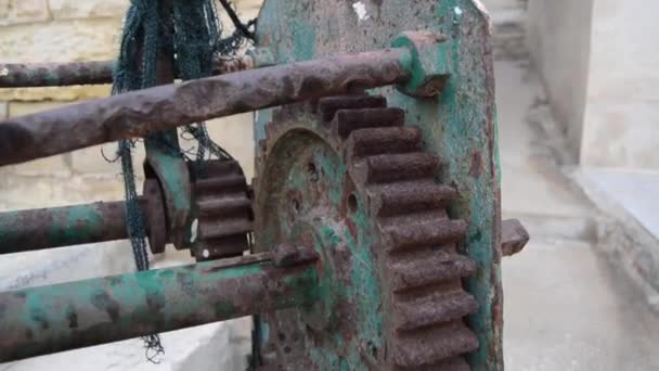 Tracking shot of Rusted Fishing Boat Windlass — Stock Video