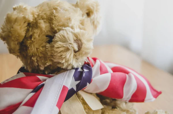 little teddy bear with USA flag - happy memorial day