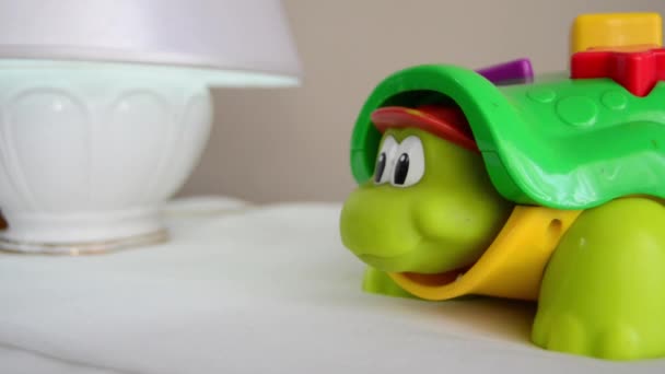 Educational toy, turtle head poping up when button is pressed — Stock Video