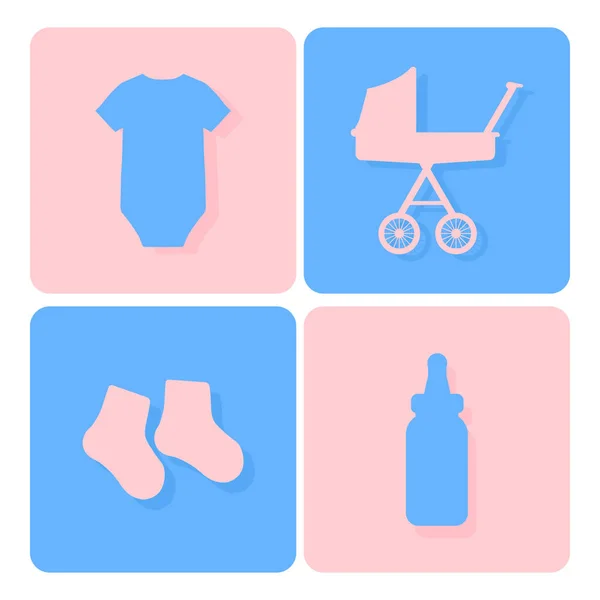 Σετ Εικόνες Για Μωρά Bodysuit Ζευγάρι Κάλτσες Μπουκάλι Γάλα Και — Διανυσματικό Αρχείο