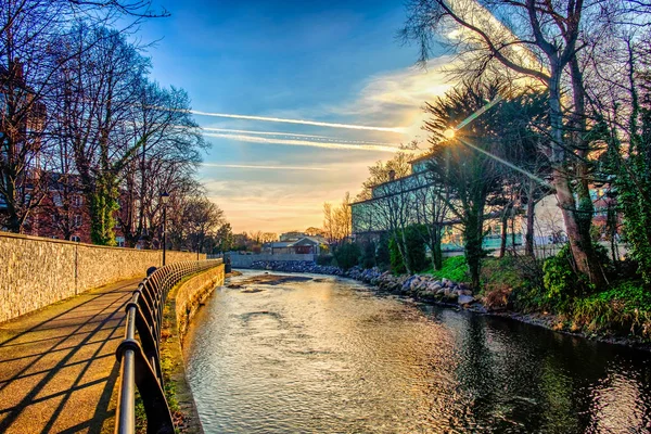 Dublin Írország Március 2018 Ban Nézd Folyó Totyog Naplemente — Stock Fotó