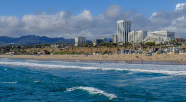Kaliforniya 'da Santa Monica plajının panoramik, Los Angeles, ABD