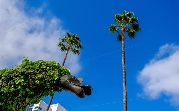 ロサンゼルス 2019年3月 サンタモニカの3番街プロムナードにあるアイビーの葉に覆われた恐竜の金属像 — ストック写真