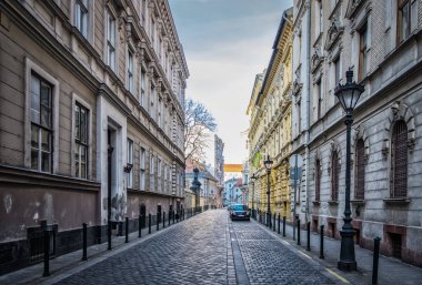 Budapeşte, Macaristan, Mart 2020, Veres Palne Caddesi manzarası