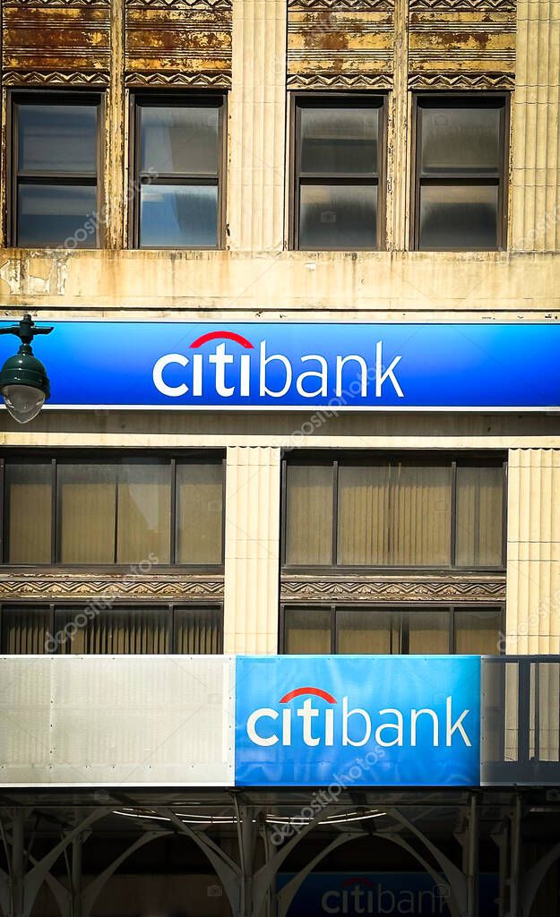 New York City, USA, May 1st 2024, view of some Citibank signs on 7th Av and 34th Street in the Midtown Area