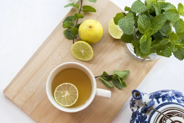 Herbal Healthy Drinks Hot Tea Honey Lemon Health Care Peppermint — Stock Photo, Image