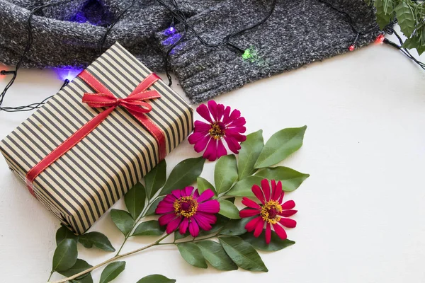 gift box for special in christmas and new year festival day with sweater knitting wool of lifestyle woman in winter season