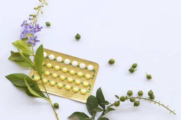 Pílulas Anticoncepcionais Mulher Contraceptivos Para Não Quer Ter Bebê Com — Fotografia de Stock