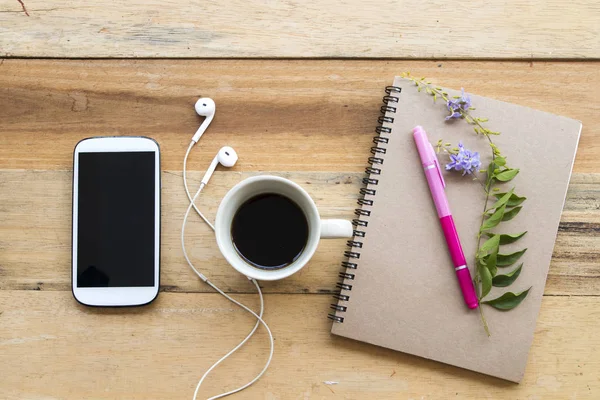 Notebook Planejador Telefone Móvel Para Trabalho Negócios Com Decoração Café — Fotografia de Stock
